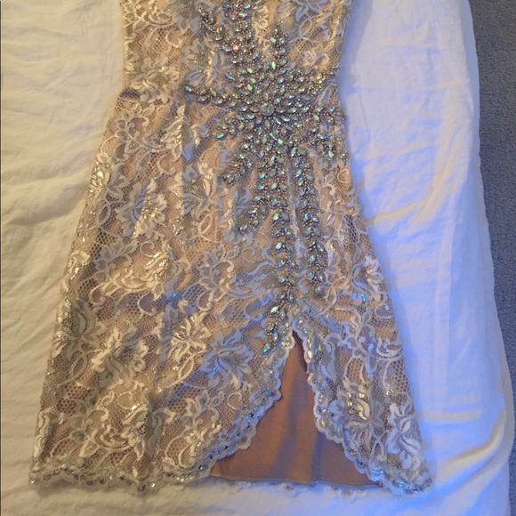 Terani Couture Crystal Nude Lace Formal Dress - Picture 3 of 5